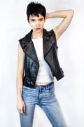 80's Style Classic Sleeveless Leather Biker Jacket