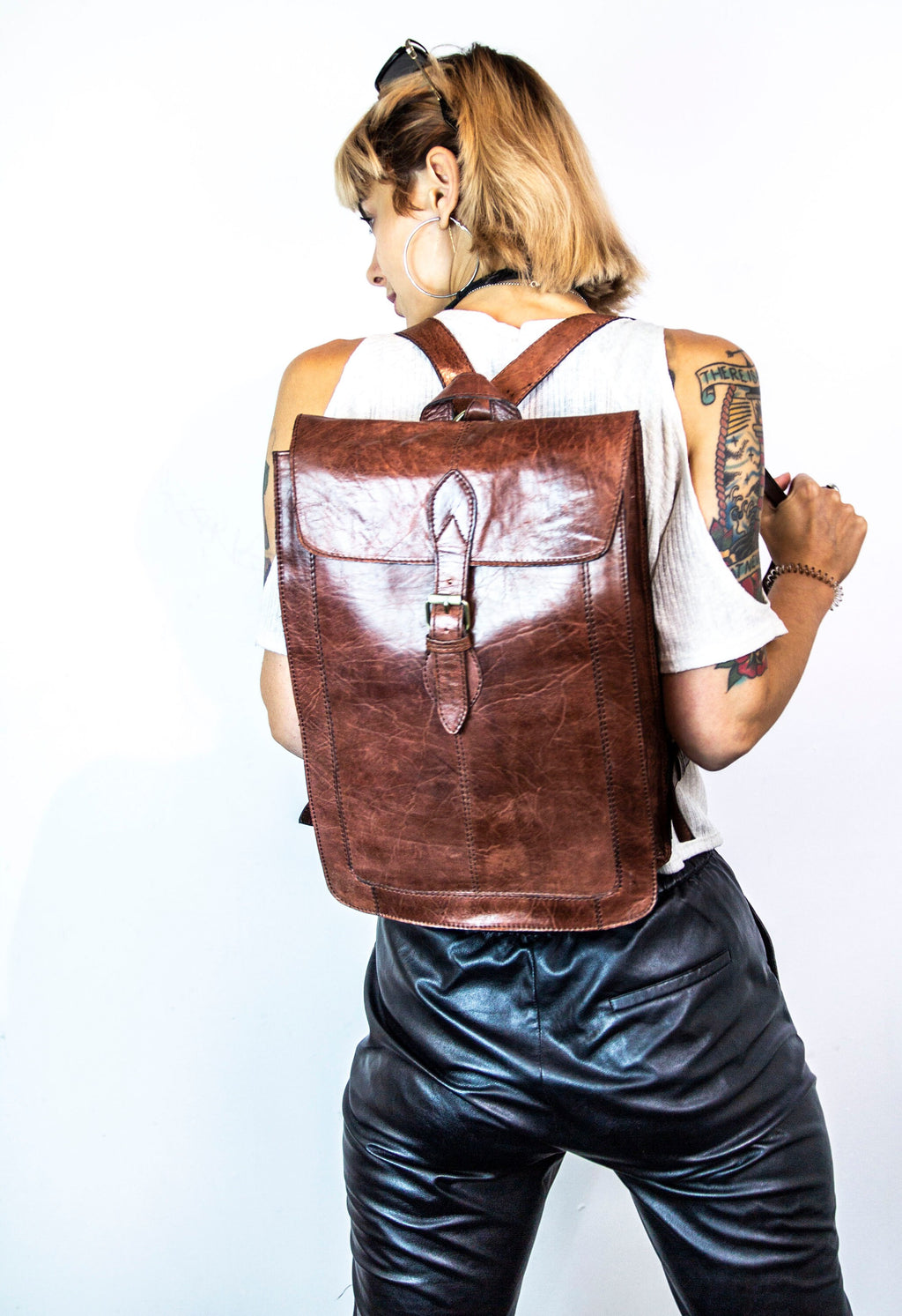 Leather Backpack In Distressed Brown