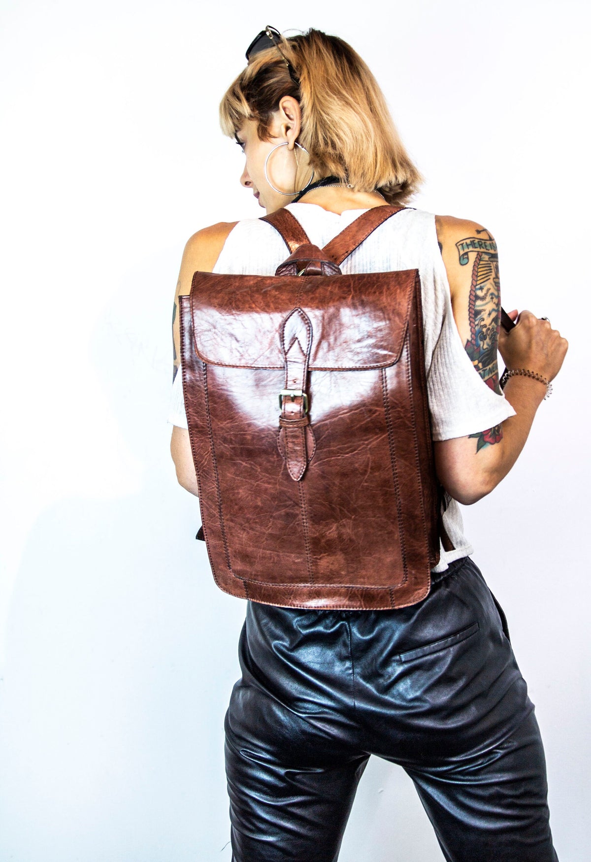 Leather Backpack In Distressed Brown