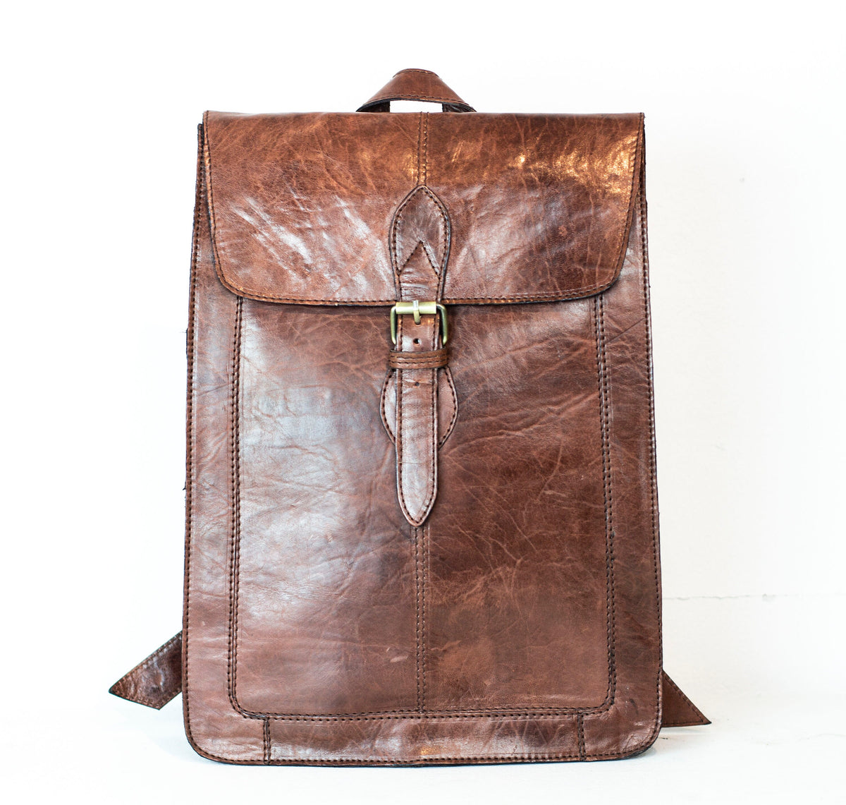 Leather Backpack In Distressed Brown