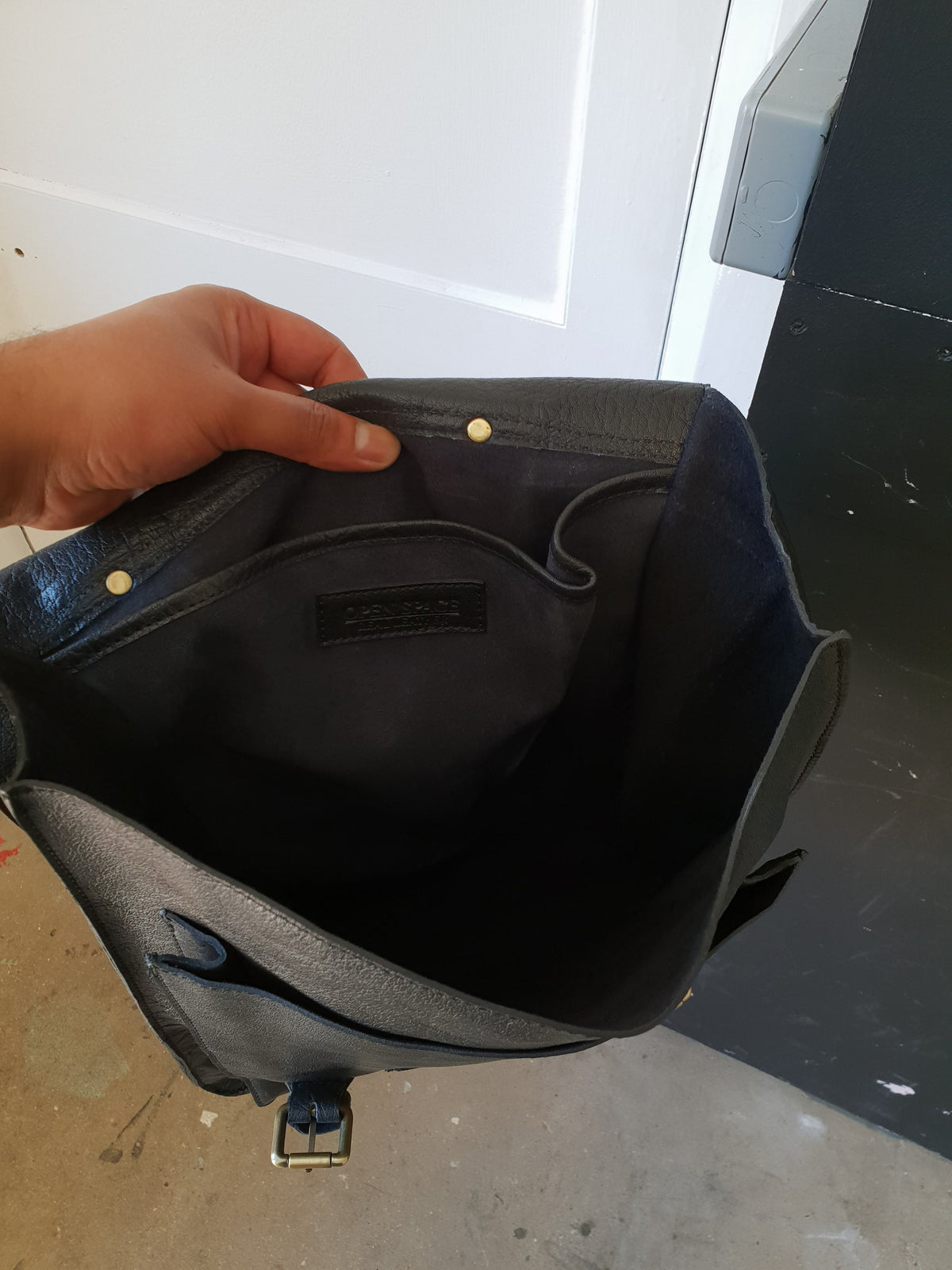 Grained Black Leather Work Backpack Rucksack