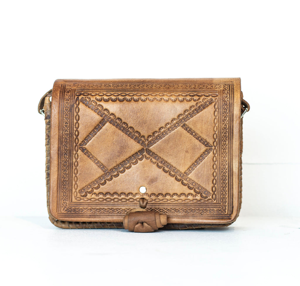 Hand Tooled Moroccan Brown Leather Satchel