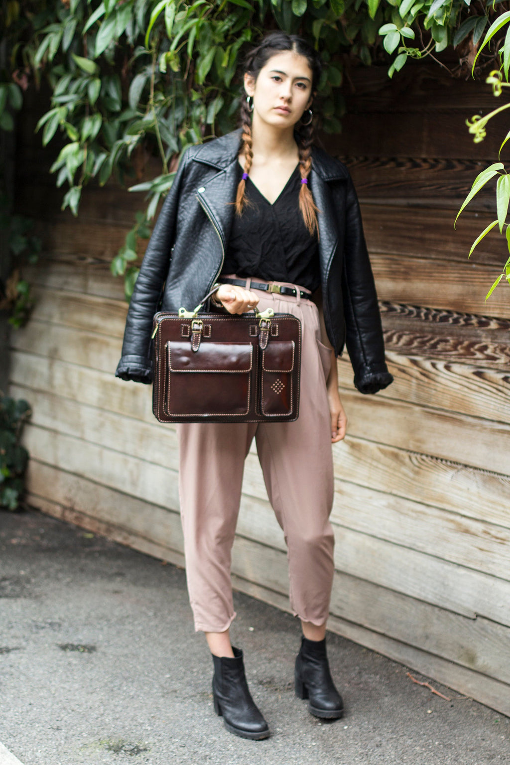 Italian Brown Leather Messenger Satchel