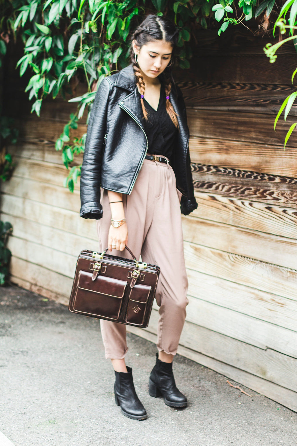 Italian Brown Leather Messenger Satchel