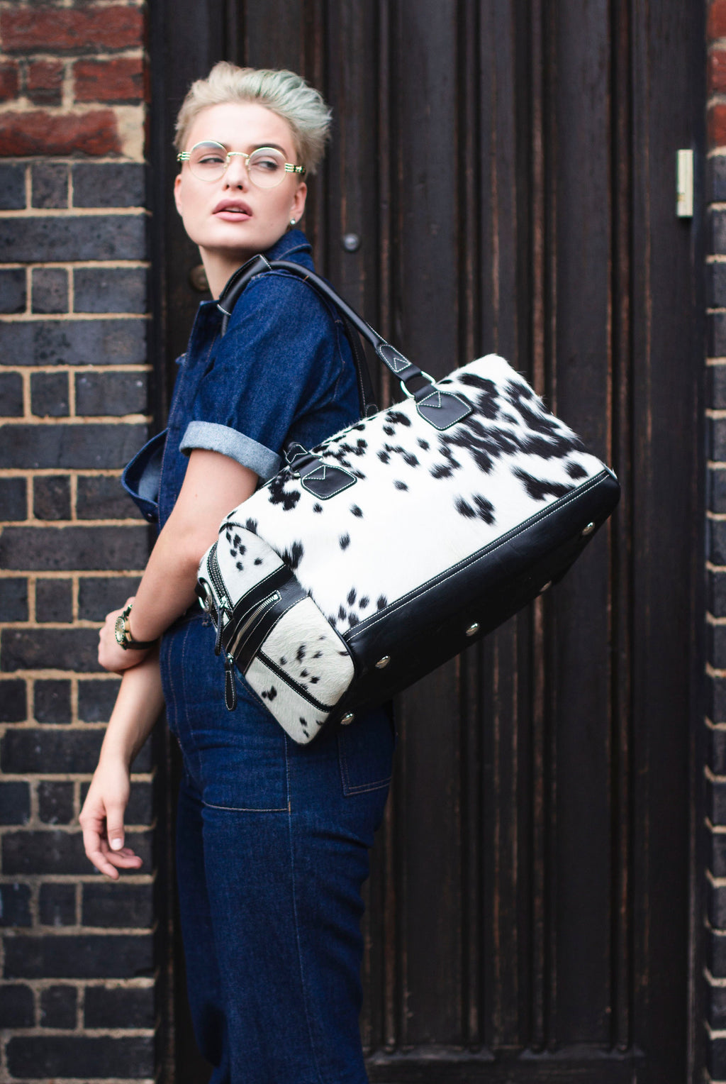 Patterned Cow Hair Cowhide Duffle Bag