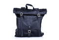 Grained Leather Roll Top Backpack In Stone Black