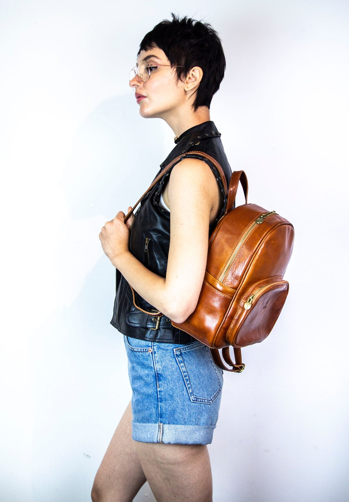 Leather Backpack In Brown Italian Cowhide