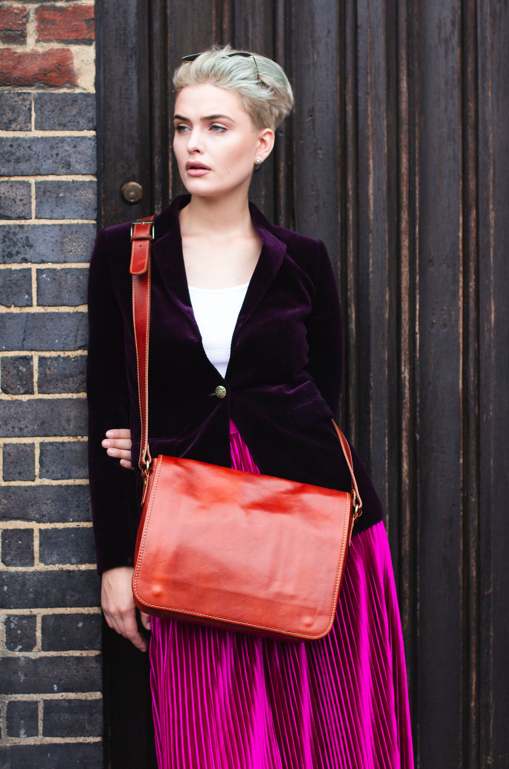 Tan Brown Leather Laptop Bag Office Satchel