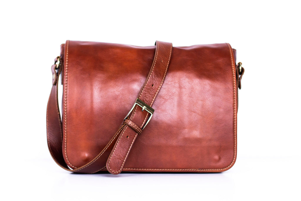 Tan Brown Leather Laptop Bag Office Satchel