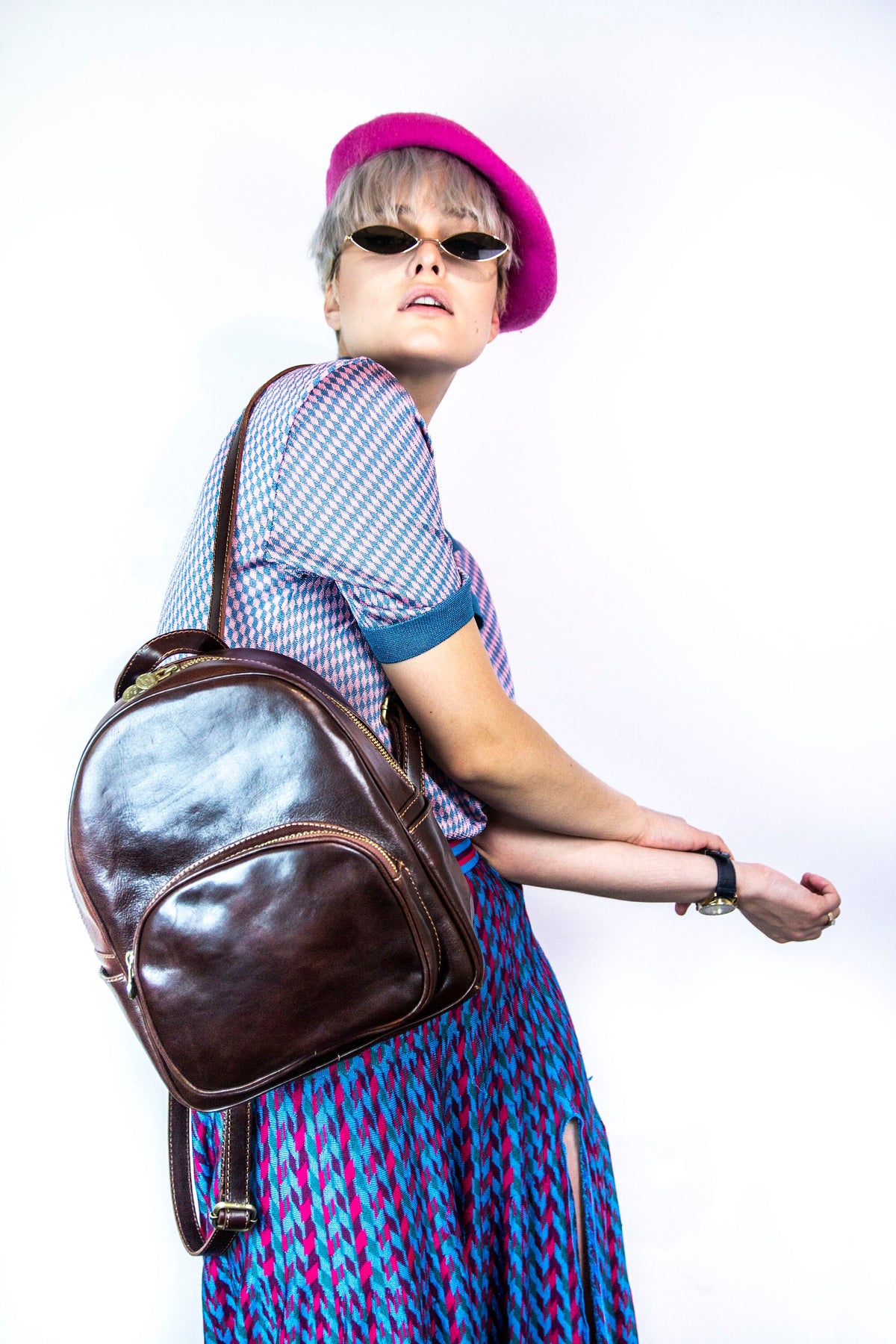 Leather Backpack Dark Brown In Italian Cowhide (Medium)