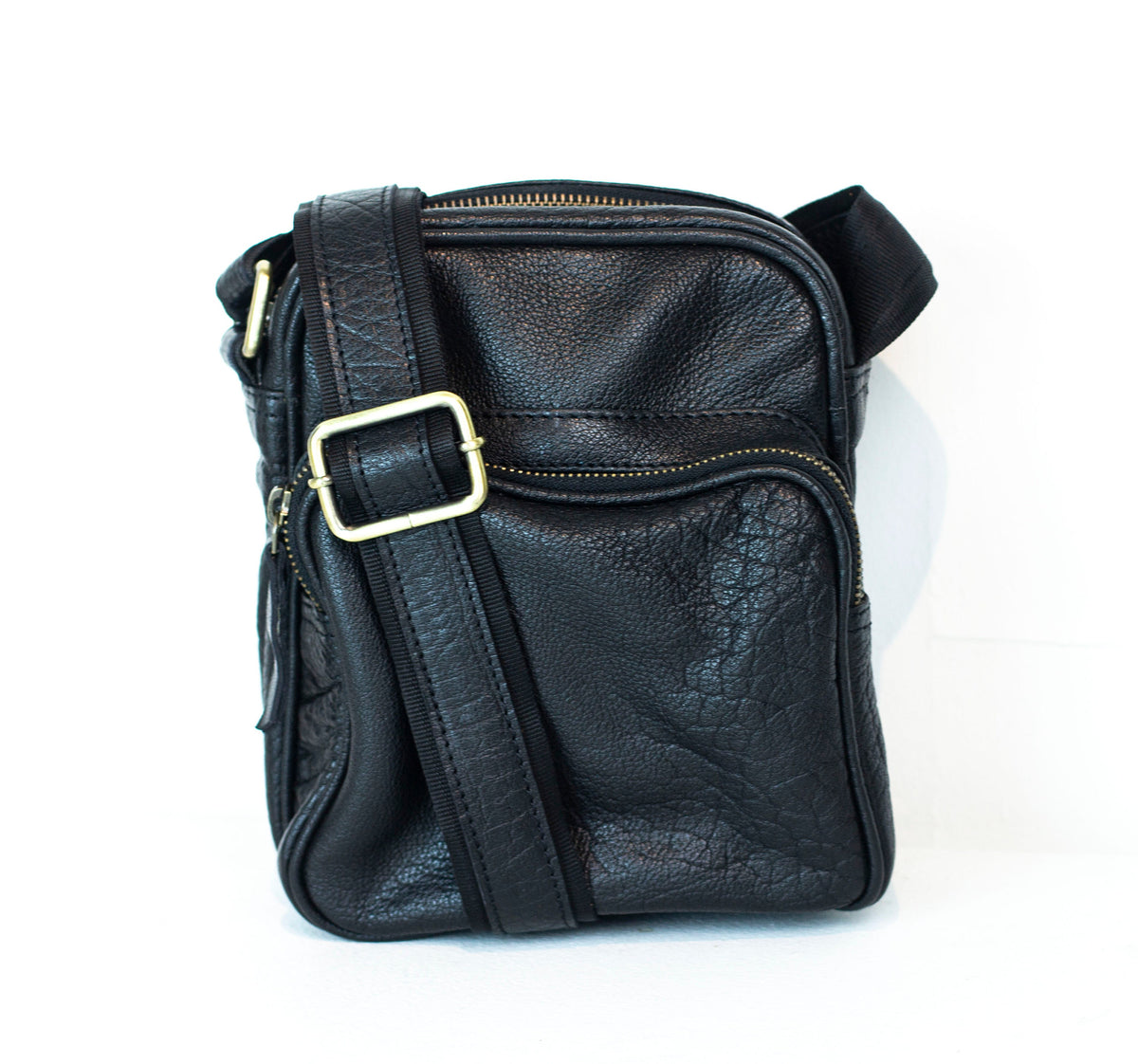 Black Leather Cross Body Flight Bag