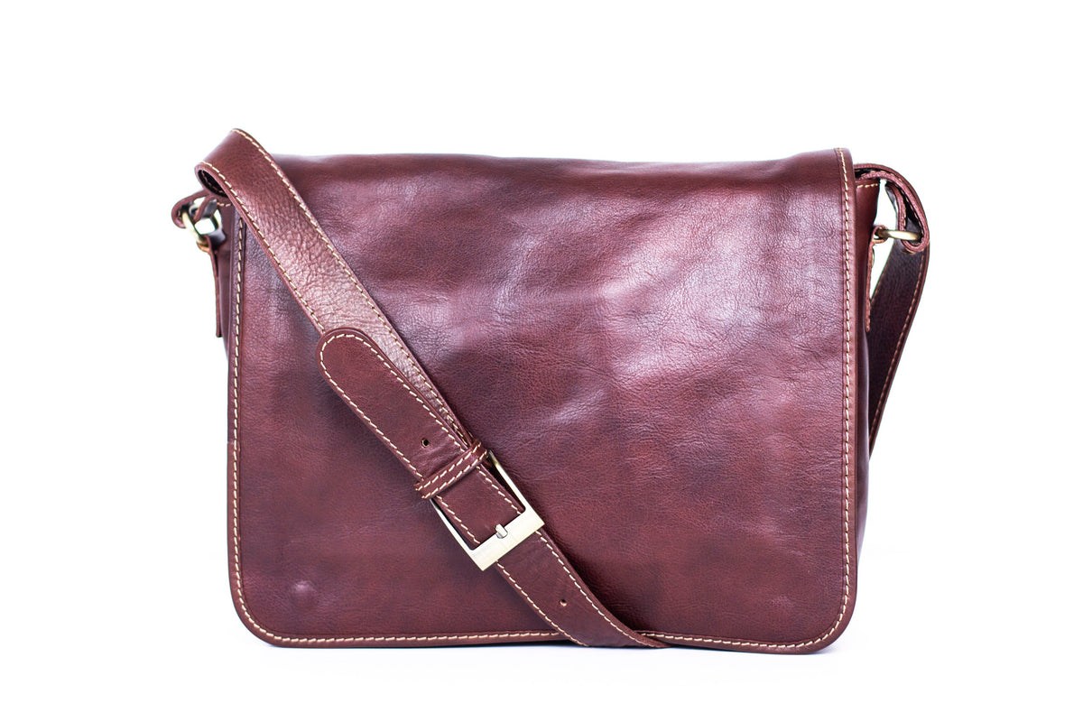 Coffee Brown Leather Laptop Bag Office Satchel