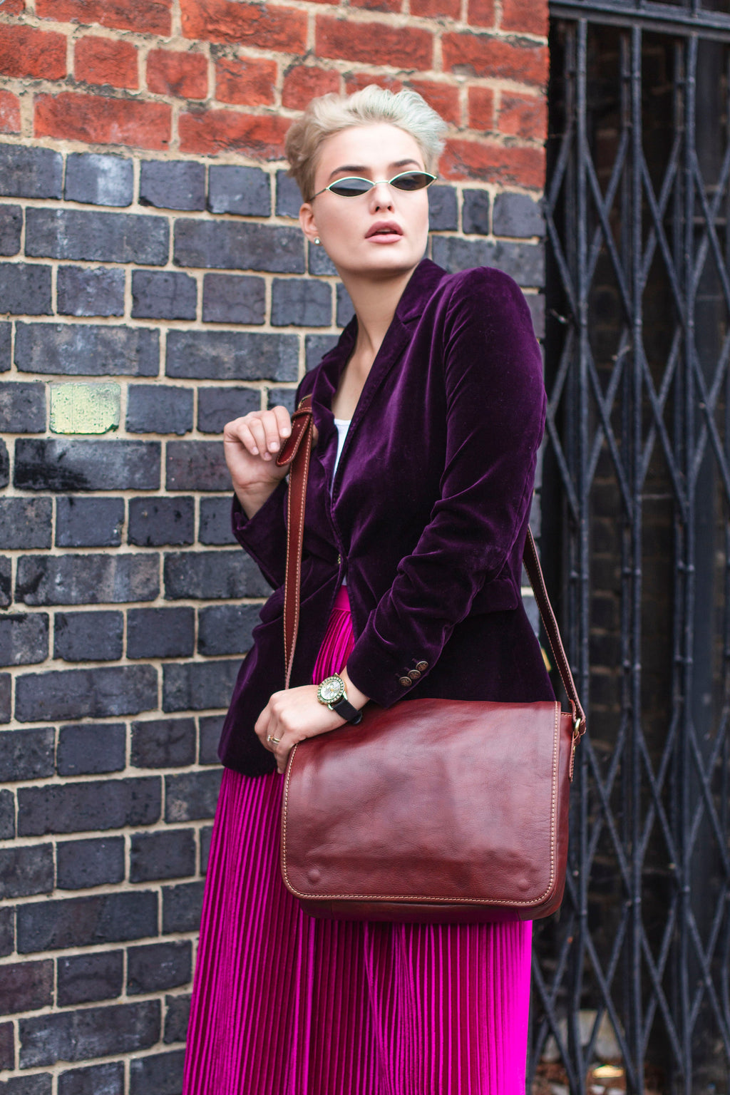 Coffee Brown Leather Laptop Bag Office Satchel