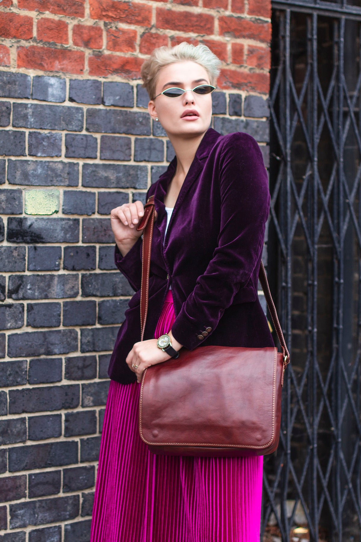 Coffee Brown Leather Laptop Bag Office Satchel