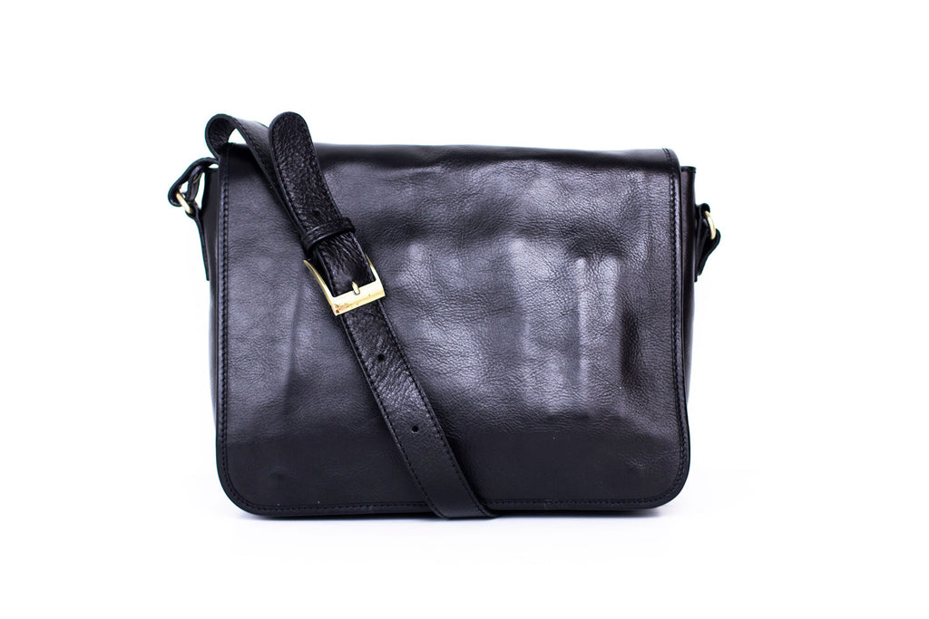 Matte Black Leather Laptop Bag Office Satchel