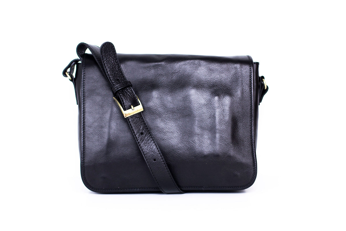 Matte Black Leather Laptop Bag Office Satchel