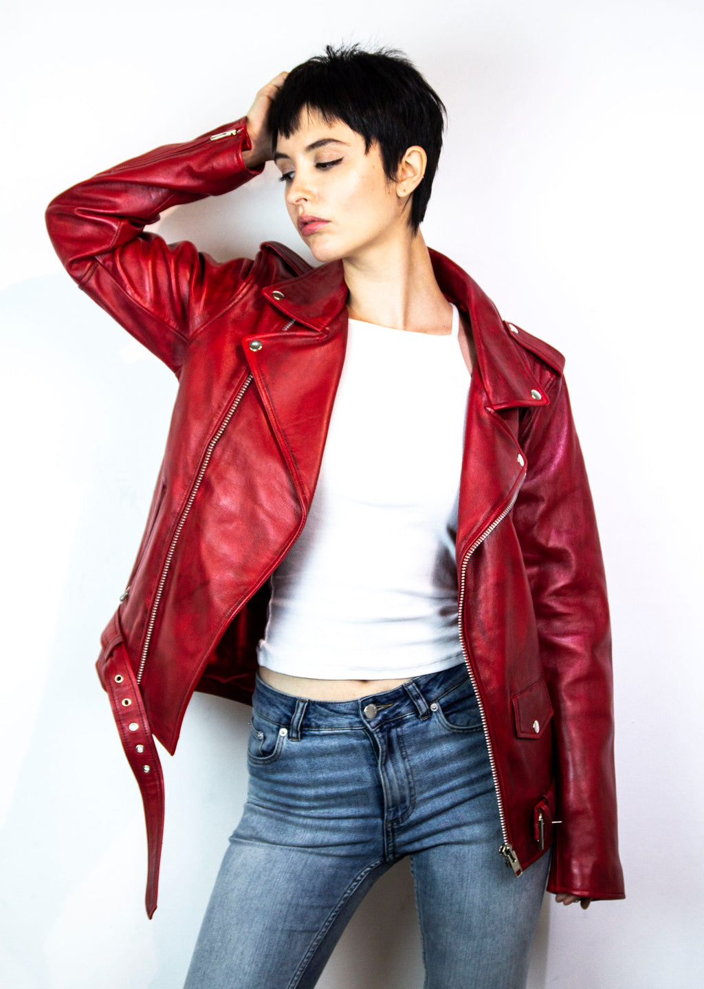 Premium Spanish Red Leather Biker Jacket