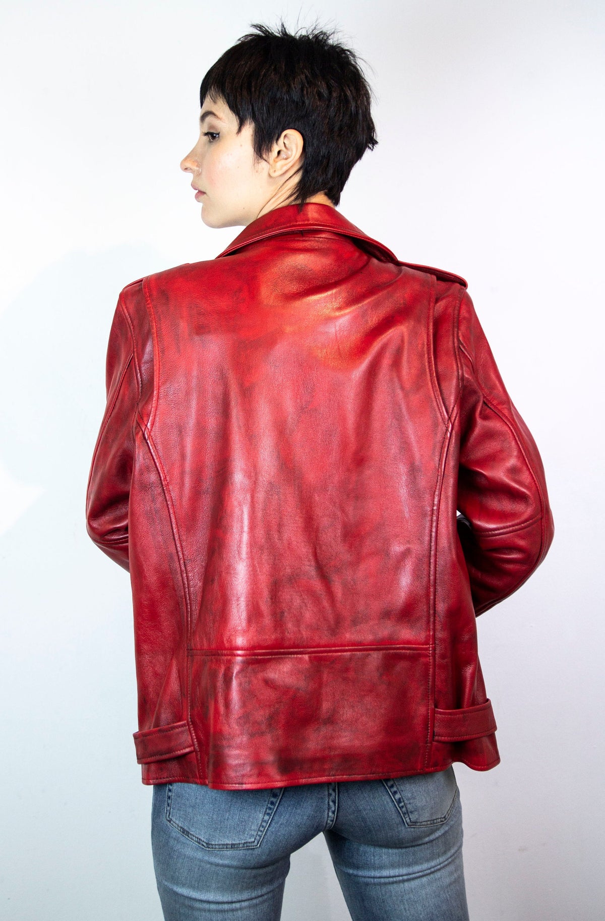 Premium Spanish Red Leather Biker Jacket