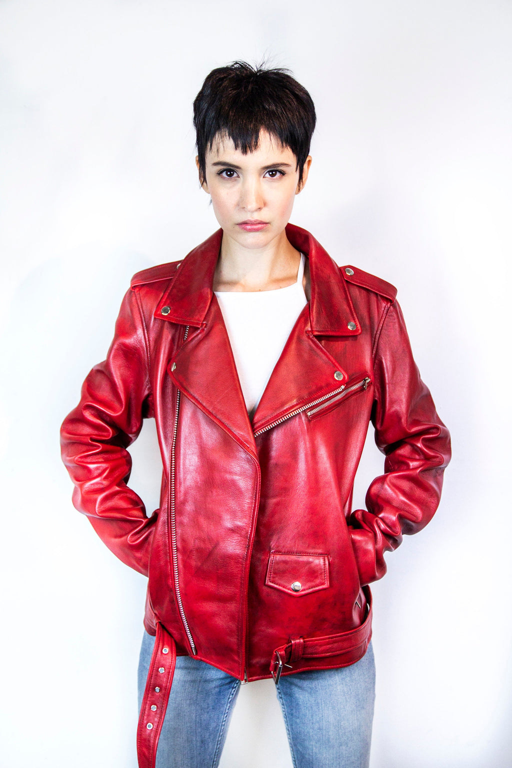Premium Spanish Red Leather Biker Jacket