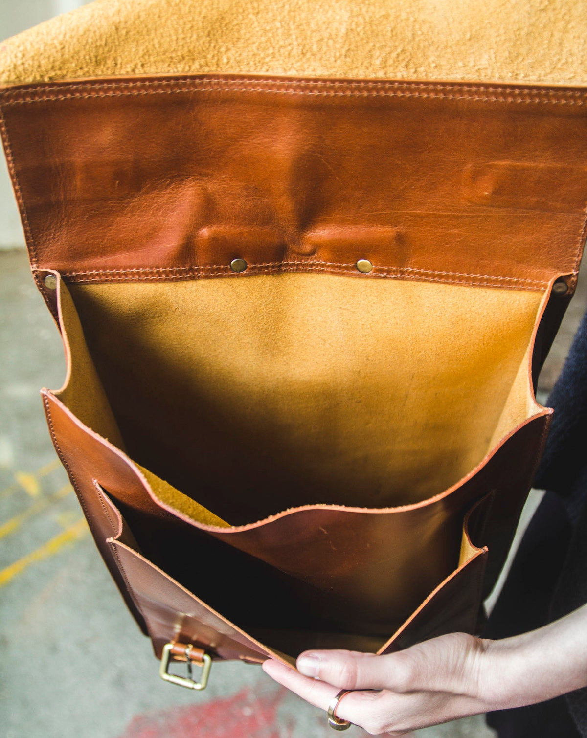 Crossbody Messenger Bag in Gloss Brown Leather