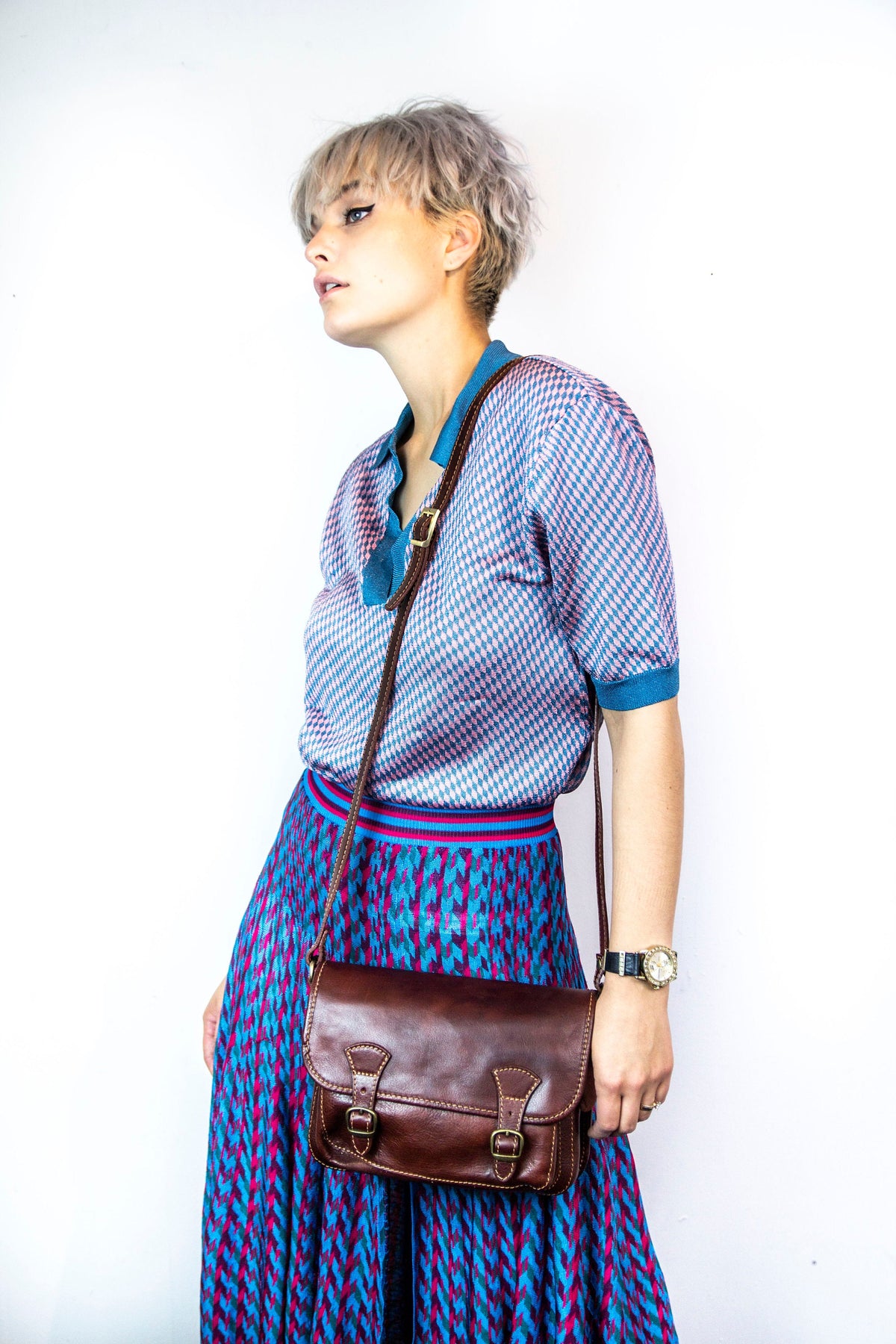 Leather Messenger Satchel In Dark Brown Italian Cowhide