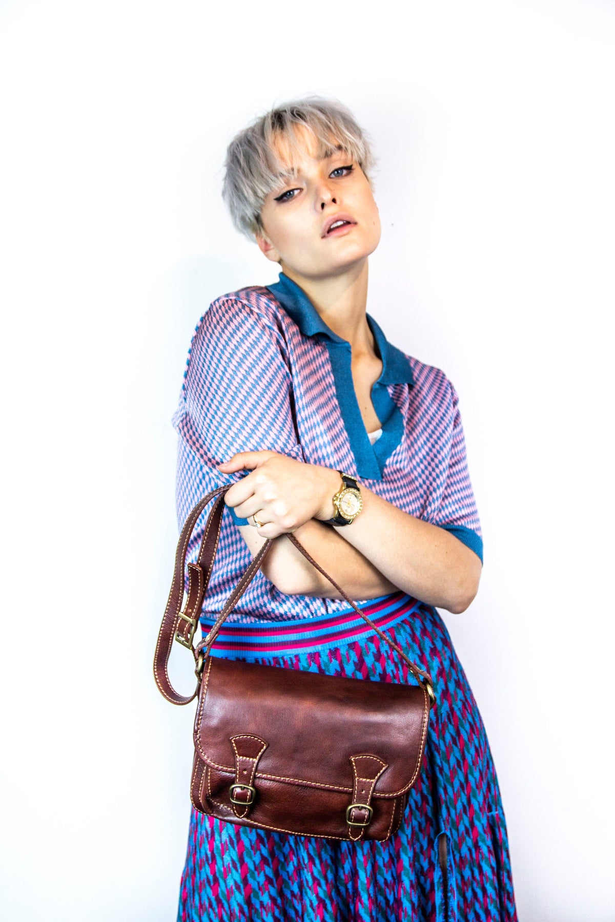 Leather Messenger Satchel In Dark Brown Italian Cowhide