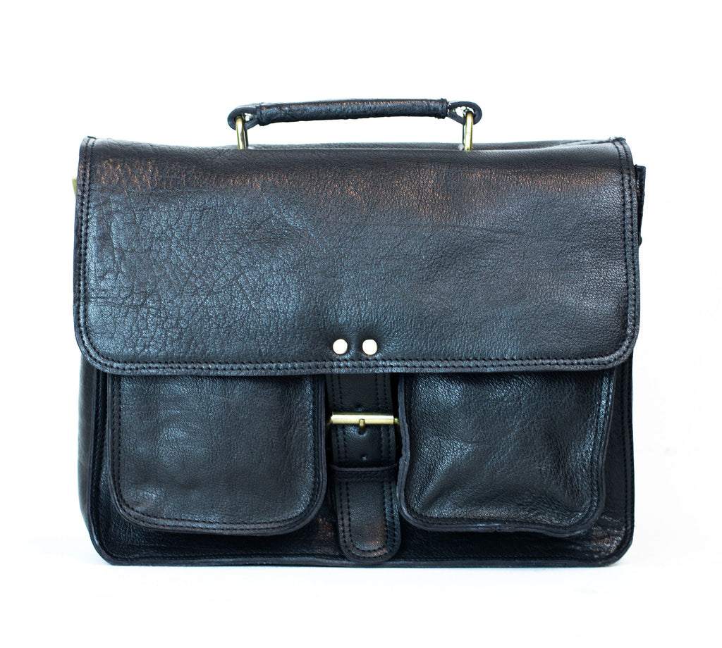 Black Leather Camera Bag For Professionals With Thick Padding