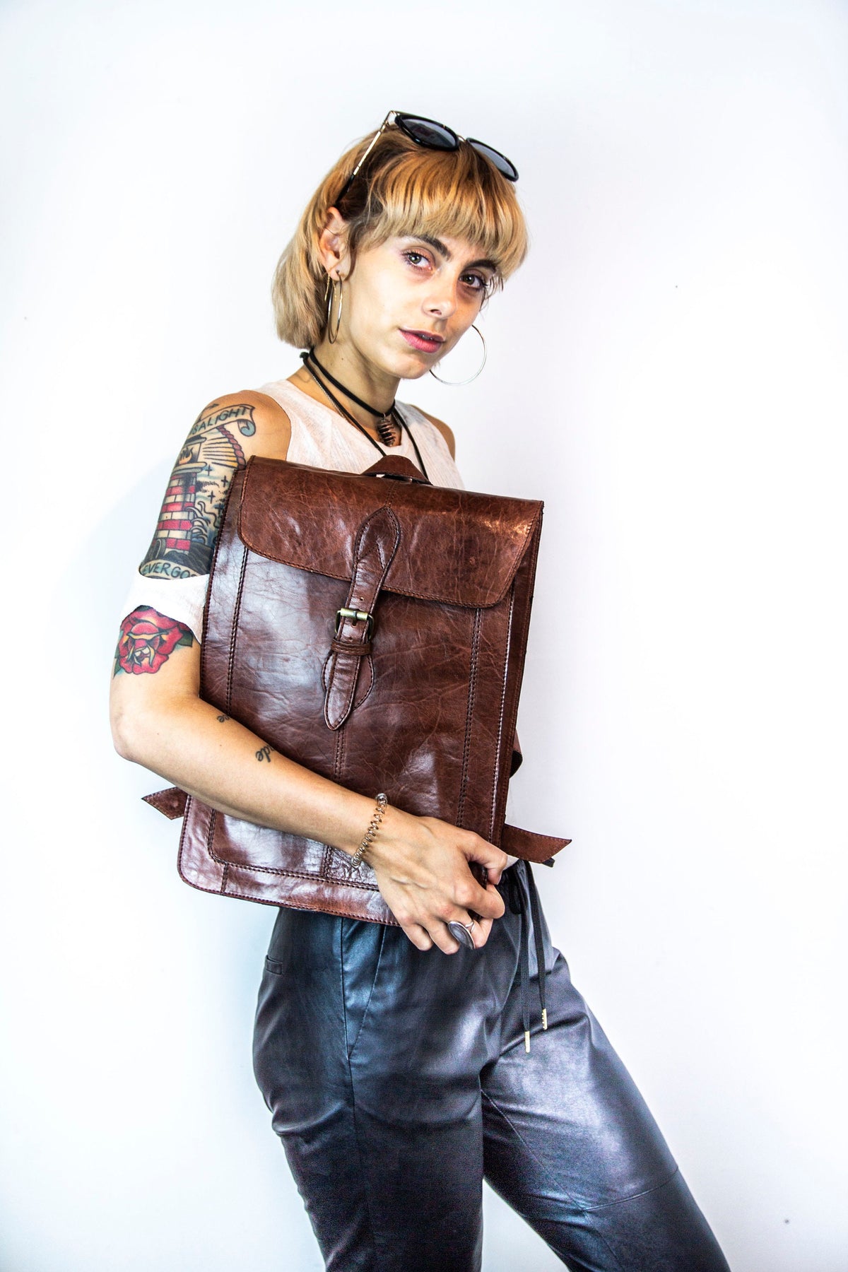 Leather Backpack In Distressed Brown