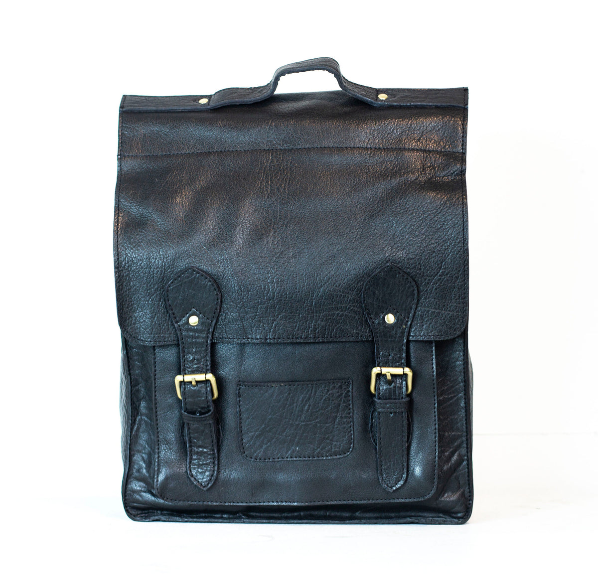 Grained Black Leather Work Backpack Rucksack