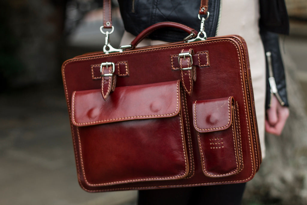Italian Red Leather Messenger Satchel