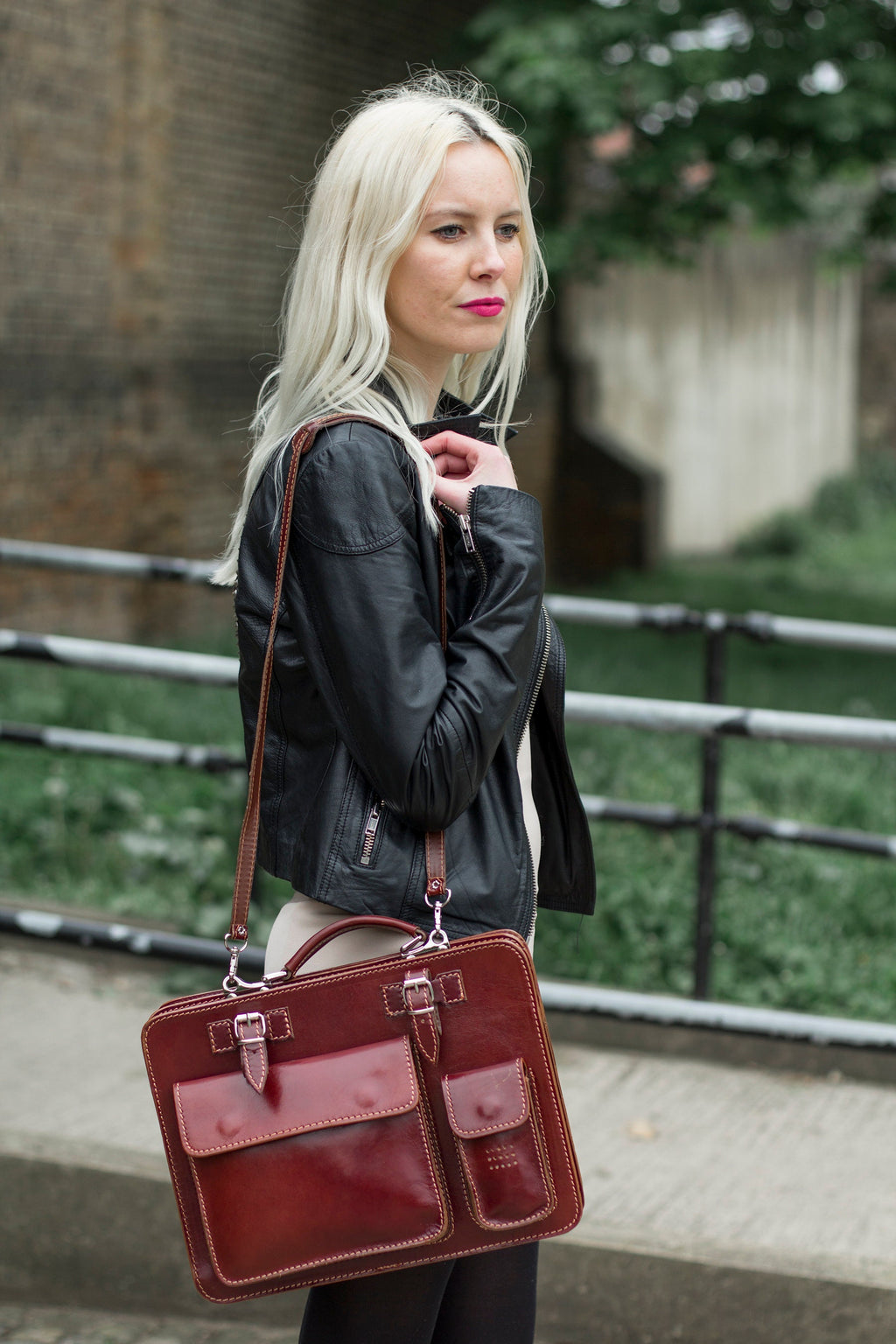 Italian Red Leather Messenger Satchel