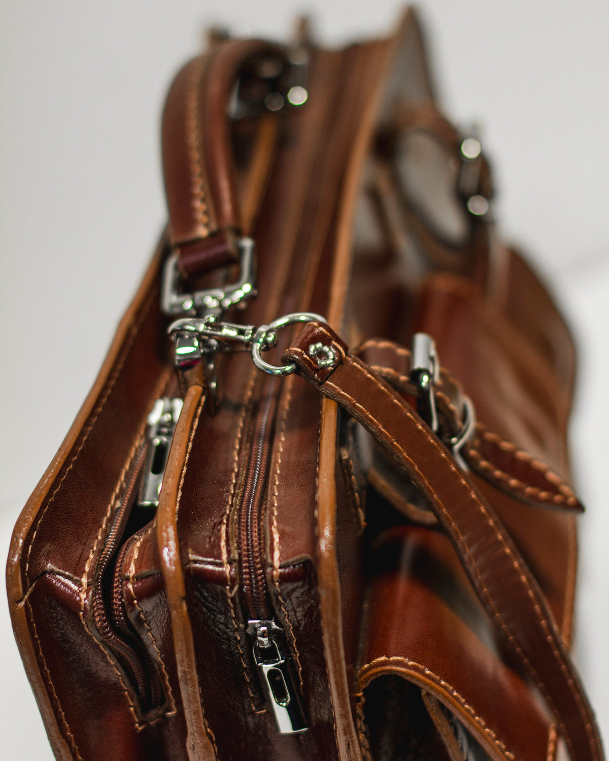 Italian Red Leather Messenger Satchel