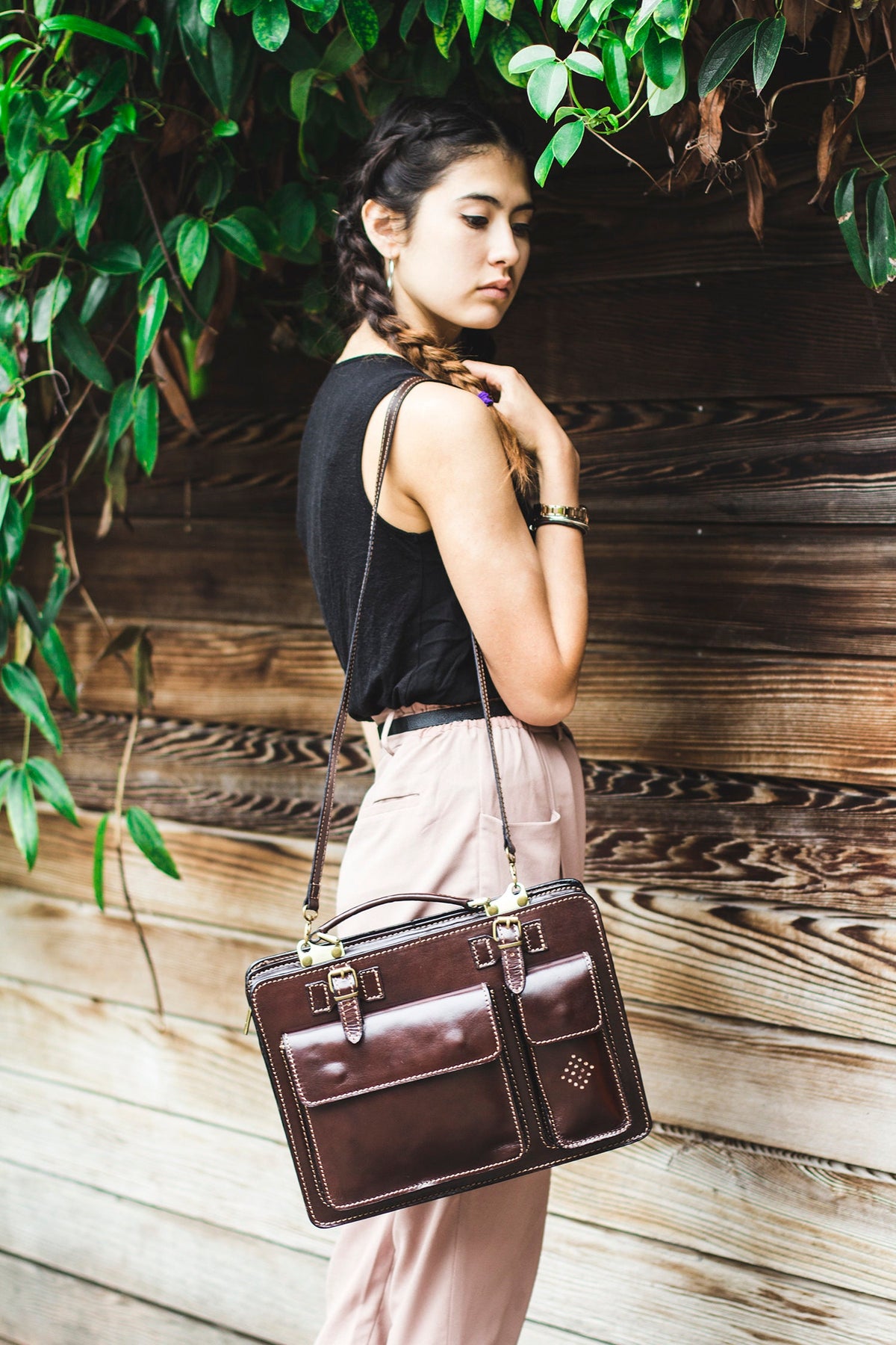 Italian Brown Leather Messenger Satchel