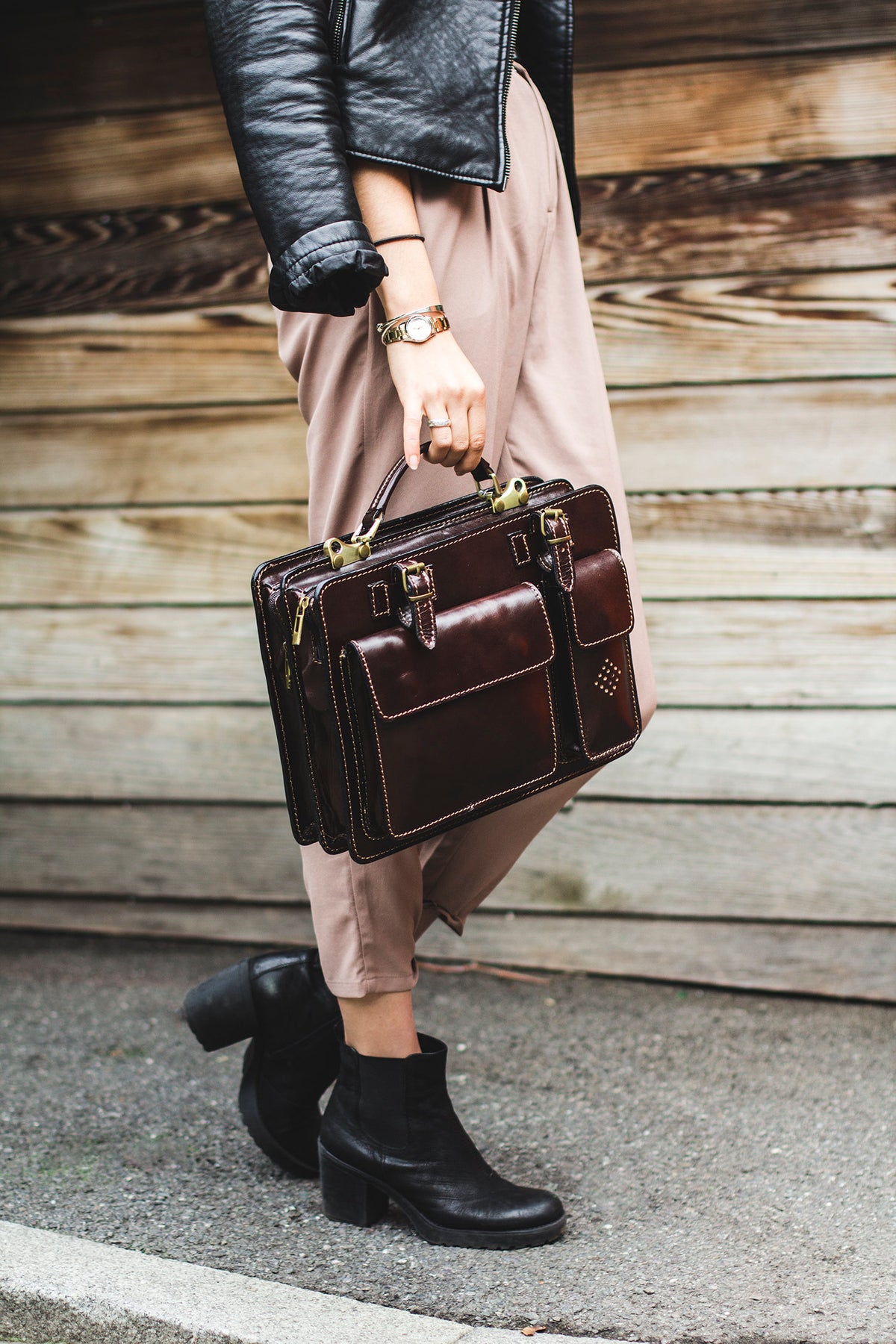 Italian Brown Leather Messenger Satchel