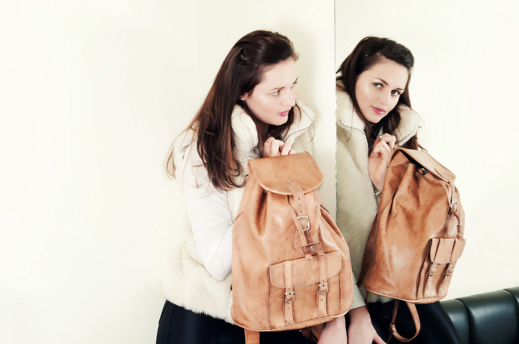 Oil Tan Leather Rucksack Backpack One Front Pocket