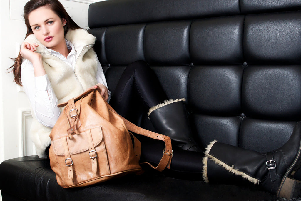 Oil Tan Leather Rucksack Backpack One Front Pocket