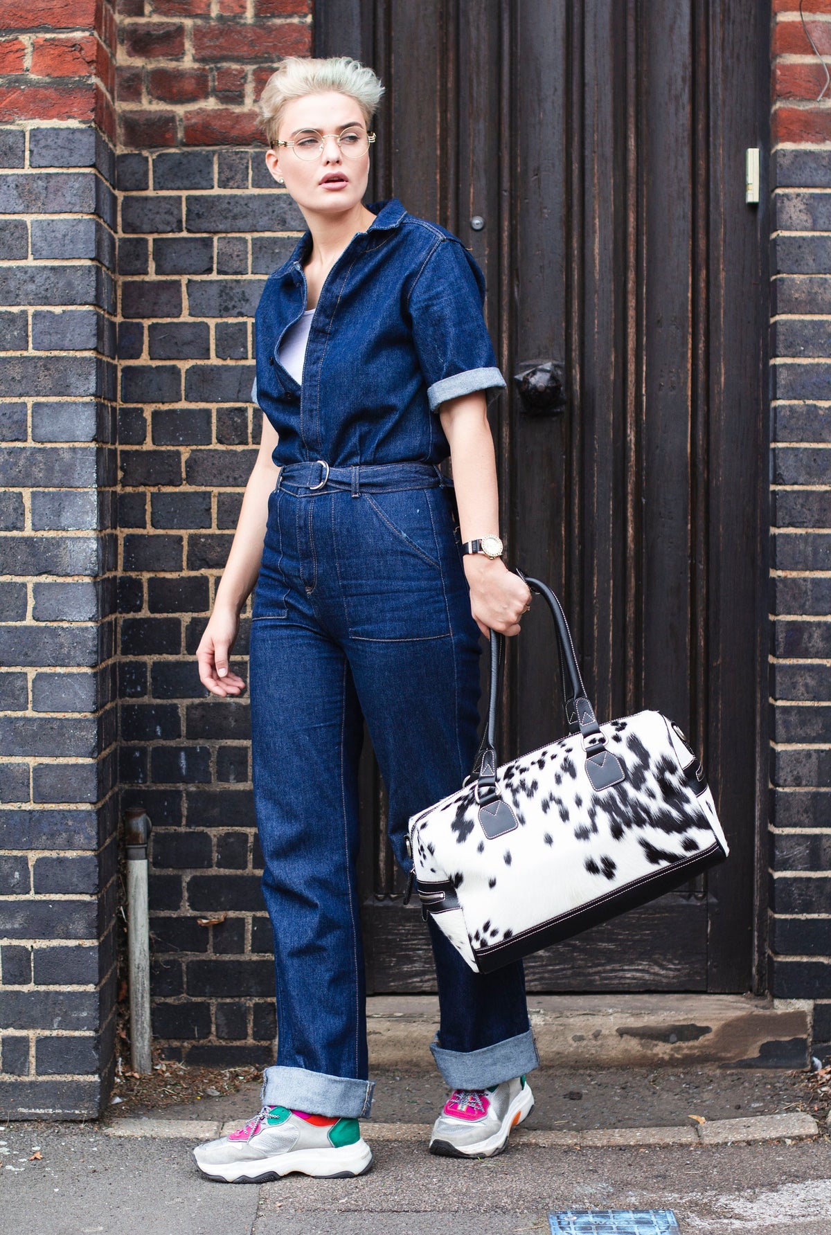 Patterned Cow Hair Cowhide Duffle Bag