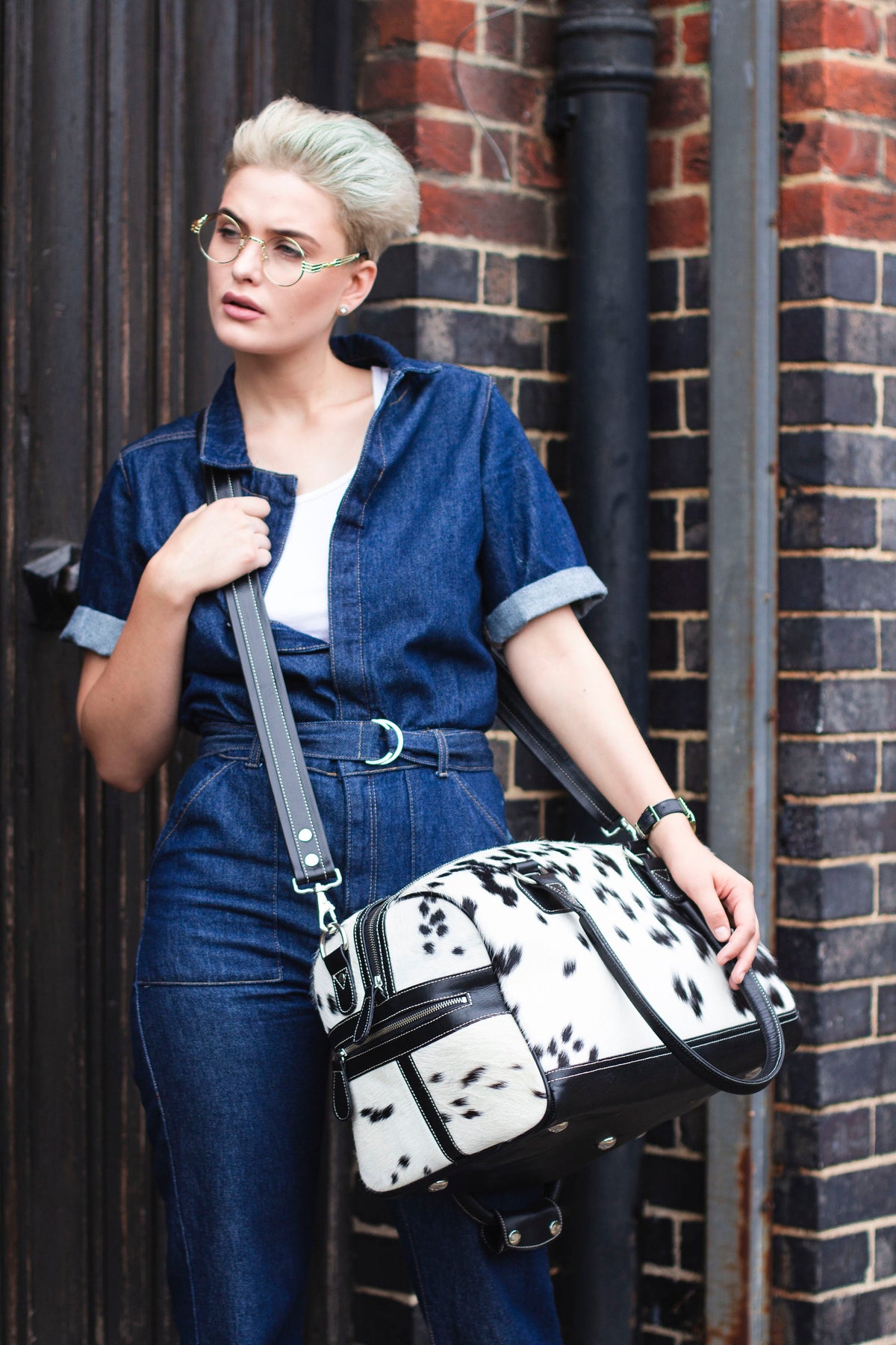 Patterned Cow Hair Cowhide Duffle Bag
