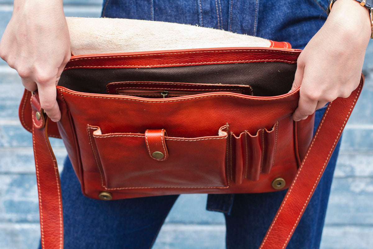 Tan Brown Leather Laptop Bag Office Satchel