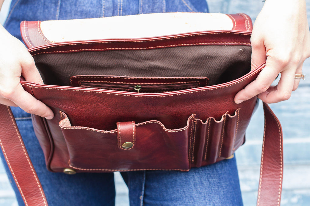 Coffee Brown Leather Laptop Bag Office Satchel