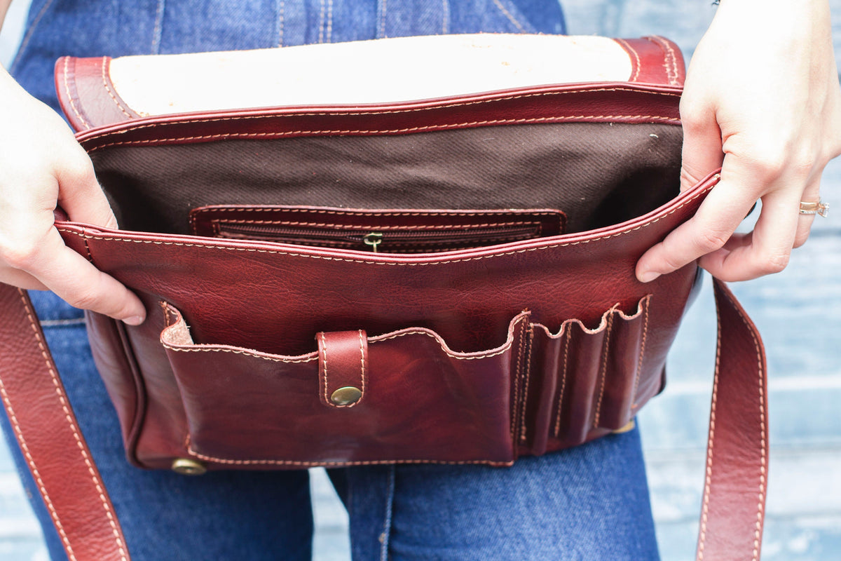 Coffee Brown Leather Laptop Bag Office Satchel