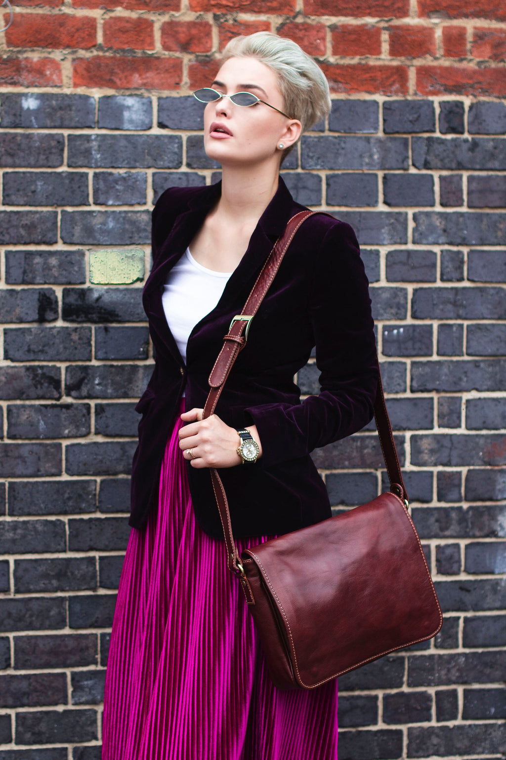 Coffee Brown Leather Laptop Bag Office Satchel