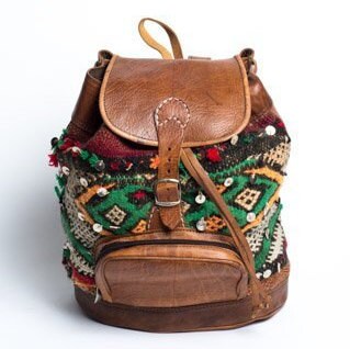 Bohemian Kilim Carpet and Moroccan Leather Rucksack