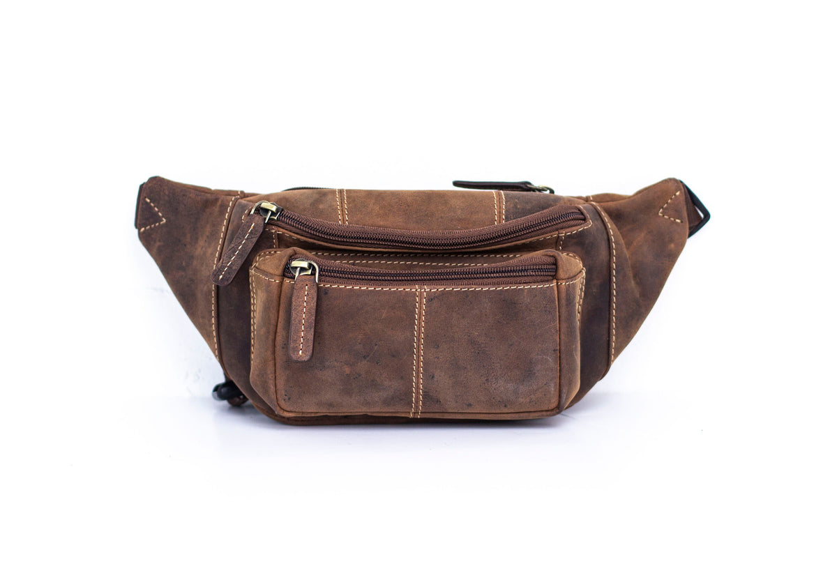 Bumbag Cross body Belt Bag In Stressed Brown Hunter Leather