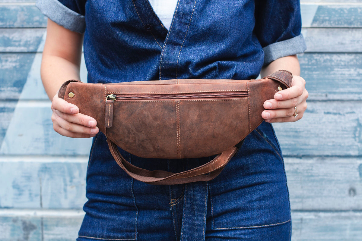 Bumbag Cross body Belt Bag In Stressed Brown Hunter Leather