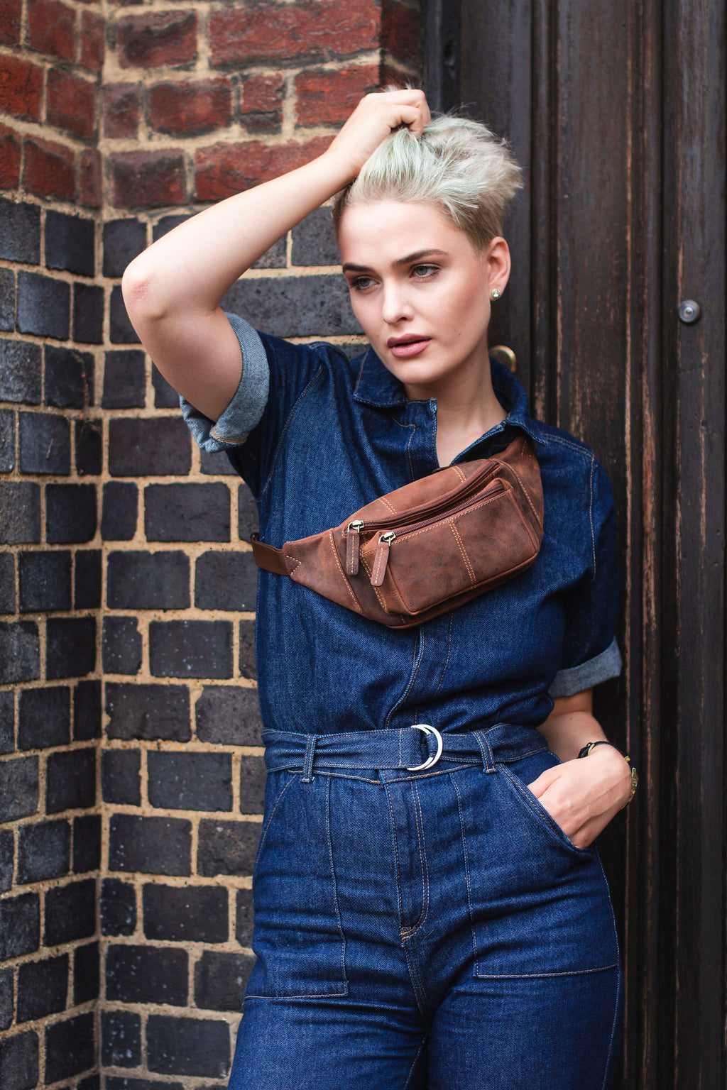 Bumbag Cross body Belt Bag In Stressed Brown Hunter Leather