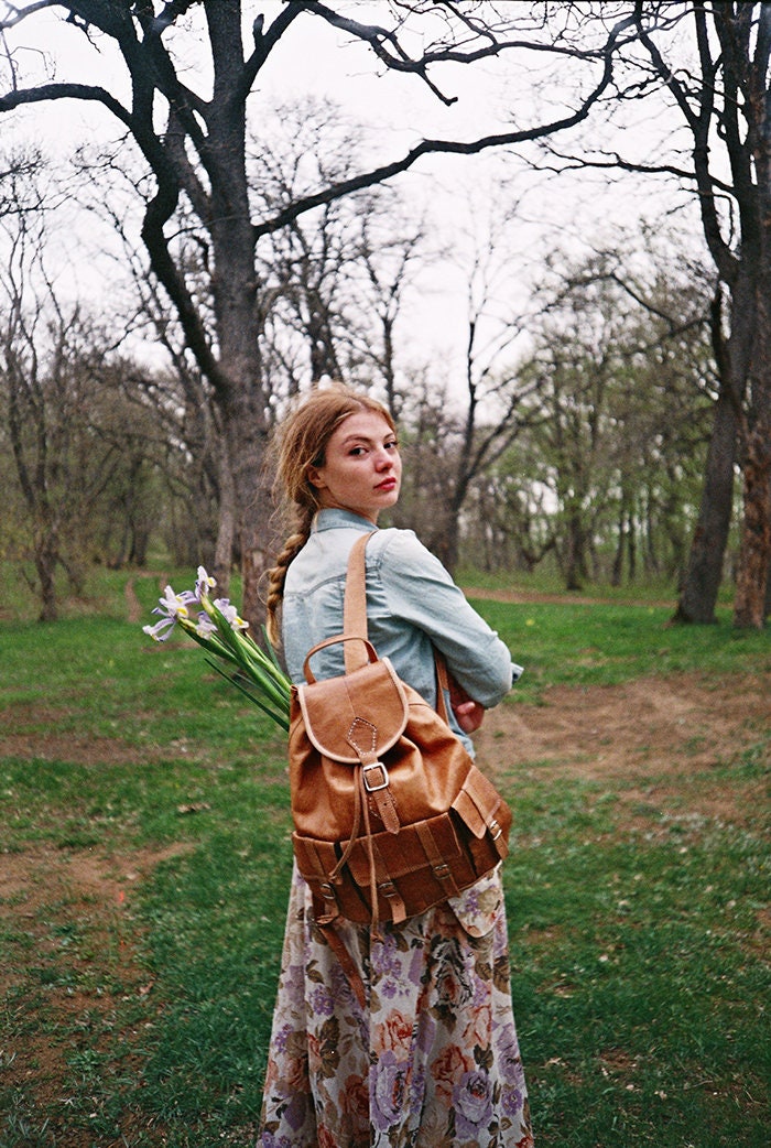 Natural Leather Rucksack Backpack In Tan Brown