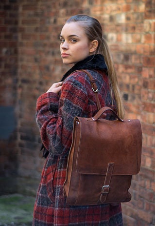 Distressed Leather Satchel Backpack In Brown