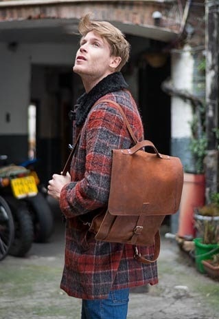 Distressed Leather Satchel Backpack In Brown