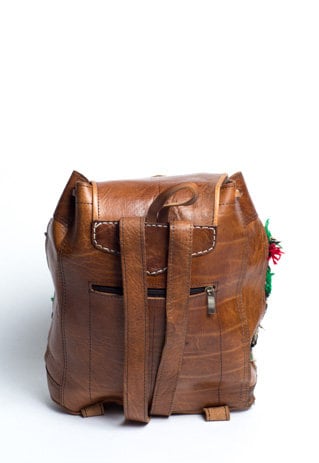 Bohemian Kilim Carpet and Moroccan Leather Rucksack